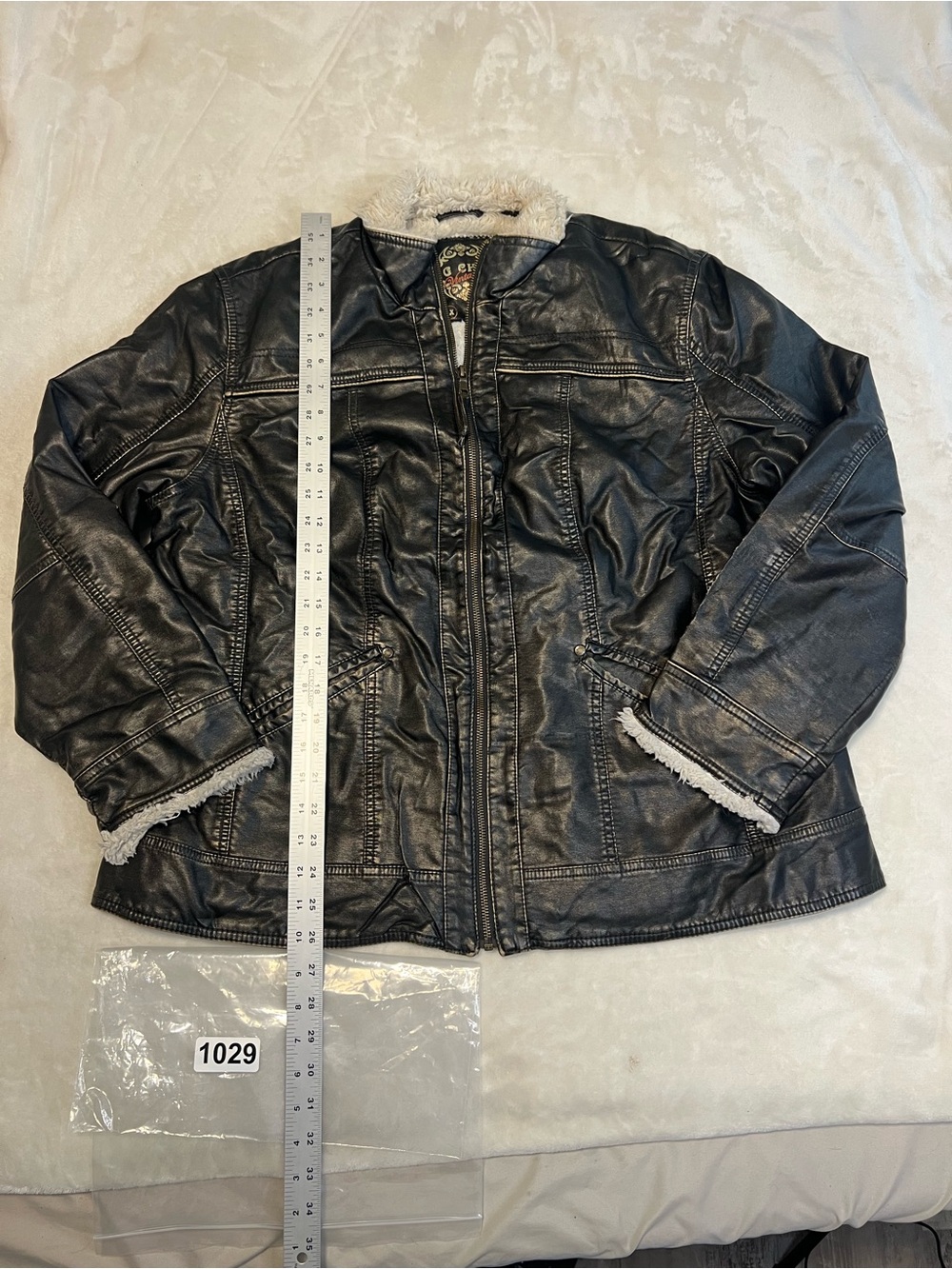 Big Chill Womens Full Zip Sherpa Faux Fur Lined Faux Leather Jacket Black Sz 1X